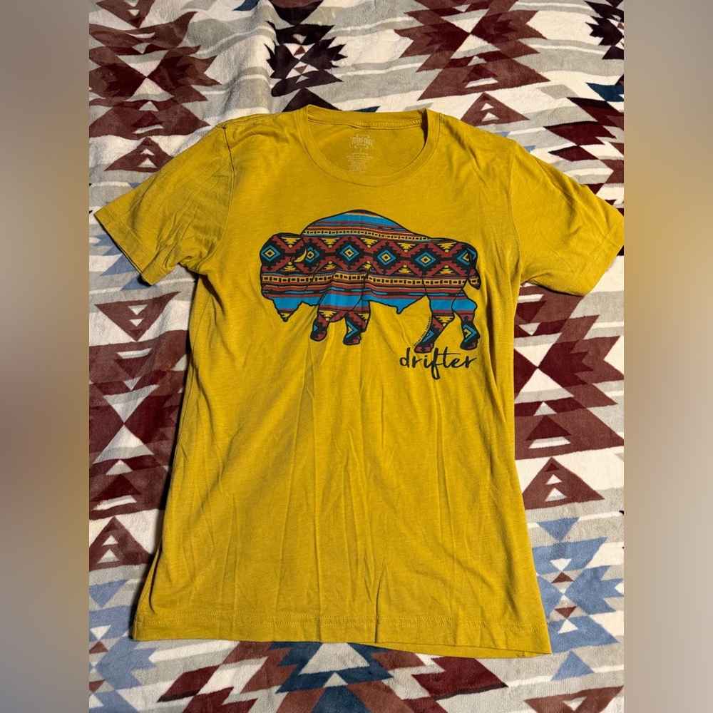 Yellow Graphic T-Shirt with Buffalo Design